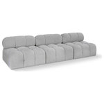 Meridian Furniture - Ames Boucle Fabric Modular Sofa, Grey, 3-Piece: 3 Armless Chair - Introduce a touch of modern sophistication to your living area with the exquisite Ames Boucle Fabric Sofa. With plush grey boucle fabric and unique design, it will elevate the visual appeal of your living space. This elegant and captivating sofa can be mixed and matched with other pieces from the collection to create an endless array of stunning looks. So, get ready to transform your living area into an inviting and stylish haven with the Ames Boucle Fabric Sofa.