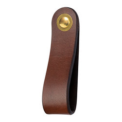 Walnut Studiolo - Leather Drawer Pull, The Hawthorne, Dark Brown, Wide, Brass - Cabinet And Drawer Handle Pulls