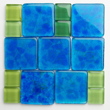 Aqua and seaweed colored Recycled Glass Backsplash Tile