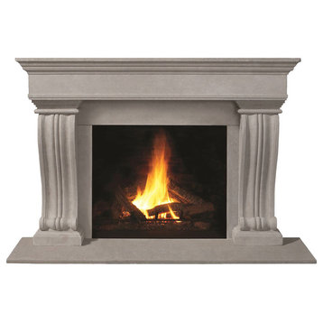 Fireplace Stone Mantel 1110.536 With Filler Panels, Limestone, With Hearth Pad