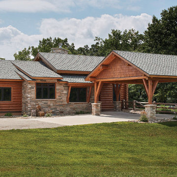 Iowa Milled Log Home Exterior, A Cabin Refined™ Design