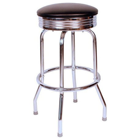 Retro Home Single Ring Chrome Pan 24" Swivel Counter Stool, Black