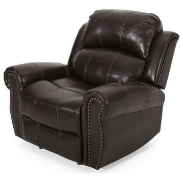 GDF Studio Harbor Brown Leather Glider Recliner Club Chair
