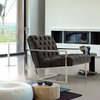 Accent Chair in Dusk Grey Tufted Velvet Fabric, Polished Stainless Steel Frame