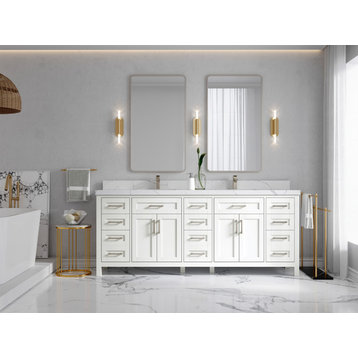 Cambridge 84 Double Sink Bath Vanity in White 2" Calacatta Gold