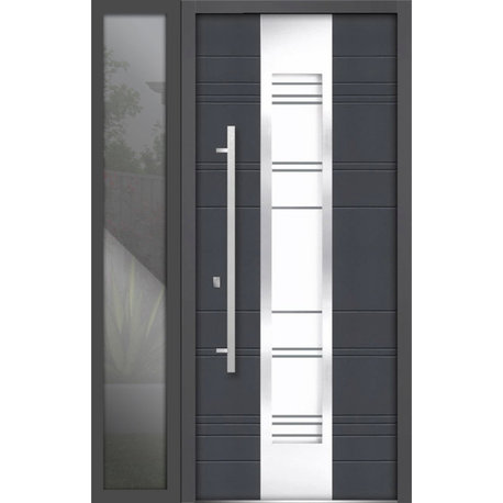 Exterior Prehung Door 52 x 80 / Deux 0757 Gray Graphite, Left in