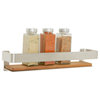 Rectangular Floating Shower Shelf With Rail and Natural Teak Wood, Satin