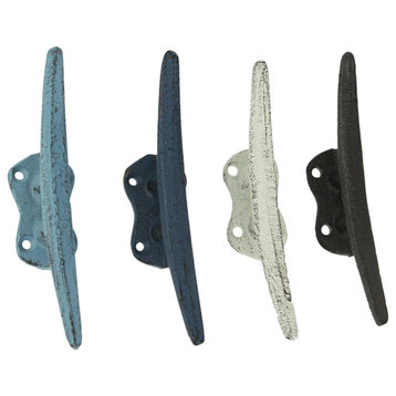 Set of 4 Colorful Cast Iron Nautical Cleat Wall Hooks/Drawer Pulls