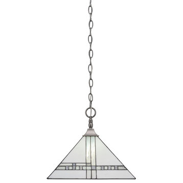 1-Light Chain Hung Pendant with Square Fitter, Brushed Nickel/New Deco Art
