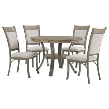 Linon Franklin 5 Piece Wood and Steel Upholstered Dining Set in Pewter