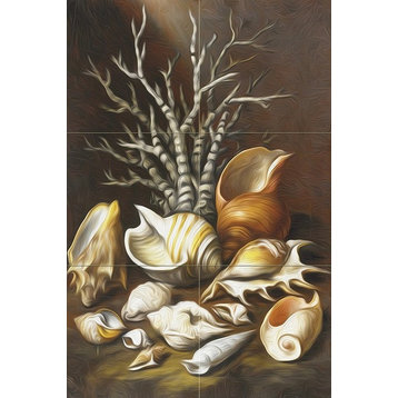 Tile Mural Coral and Shells Kitchen Backsplash, 6" Ceramic, Matte