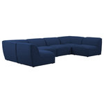 Meridian Furniture - Miramar Linen Textured Fabric  6-Piece Modular U-Shaped Sectional, Navy - Bring home the Miramar modular sectional to give your home a comfortable new element. This welcoming sectional has a modular design, so you can move its components to suit your preferences. Premium construction using a solid frame and soft navy linen textured upholstery makes it a durable choice for the living room or family room. Pairing its components with other pieces in the Miramar lineup is easy, thanks to attachment latches on each piece.