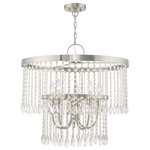 Livex Lighting - Livex Lighting Brushed Nickel 5-Light Pendant Chandelier - The brushed nickel finish decorates the beautiful design of the Elizabeth five light pendant chandelier with a refined quality. Clear crystal frills offer detailed elegance to the design of this mini pendant. Attract attention with the bold personality provided by this lovely fixture.