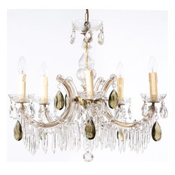 6  ARm Marie Therese with swags and Grey Almond Drops - Chandeliers