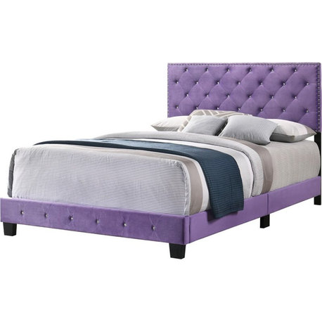 Glory Furniture Full Size Bed in Velvet in Purple - Easy Assembly