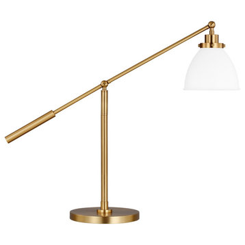 Wellfleet Dome Desk Lamp, Matte White and Burnished Brass