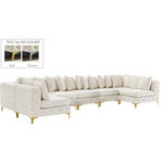 Meridian Furniture - Tremblay Cream Velvet Modular Sectional - Lean back and relax on this Tremblay sectional. Featuring soft cream velvet upholstery with deep button tufting, this sectional adds a bold touch to any living space. A complete set of gold and chrome legs are included, so you can change it up to suit your home decor. This sectional is modular, so you can create infinite configurations with it, which are easily attached using the latch underneath the frame. Its contemporary design is perfect for the modern home.