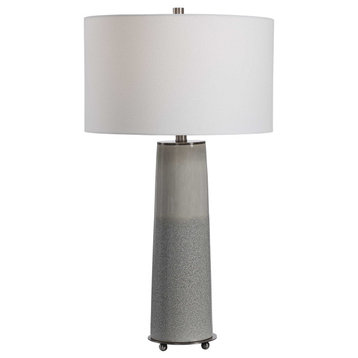 Sleek Light Gray Column Table Lamp Ceramic Two Tone Gloss Textured