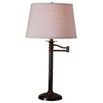 Kenroy Home - Riverside Table Lamp - Relax and unwind in bed with a good novel – this Table Lamp’s swing arm allows you to control the placement of the lighting element to give you excellent task lighting and soft illumination. The traditional reeded candlestick base is brought up to date by an oatmeal tapered drum shade and the unique warm tones in its copper bronze finish for a piece that’s truly transitional. Equally at home on top of Mid-Century Modern end tables and traditional nightstands, the Riverside Table Lamp will bring just the right amount of industrial charm to your home décor.