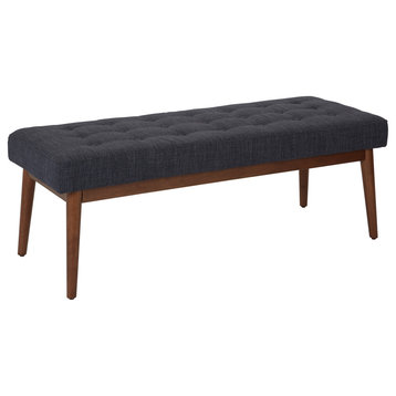 West Park Bench, Navy Fabric With Coffeeed Legs