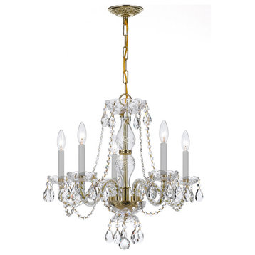 Traditional Crystal 5 Light Chandelier in Polished Brass