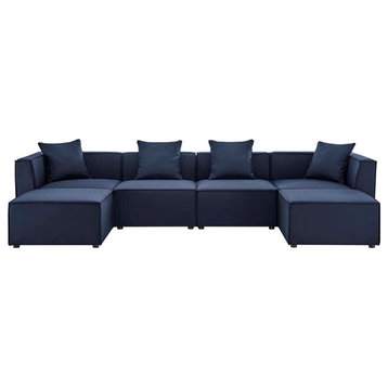 Modway Saybrook 6-Piece Fabric Outdoor Patio Sectional Sofa in Navy