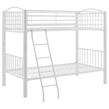 Linon Heavy Metal Twin Over Twin Bunk Bed Attached Ladder in White