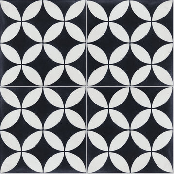 8"x8" Circulous Black and White Evening Cement Tiles, Set of 16