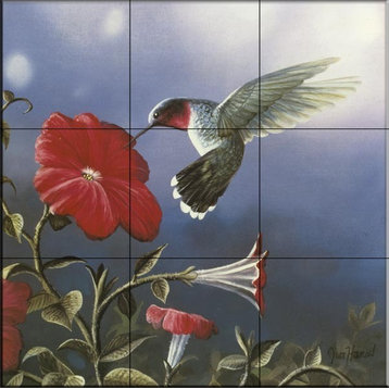 Tile Mural, Ruby Throated Hummingbird by Jim Hansel