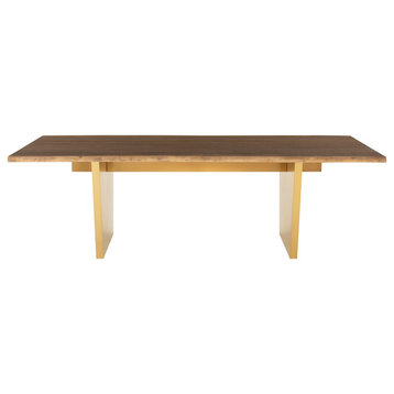 Finneas Dining Table Seared Oak Top Brushed Gold 78"
