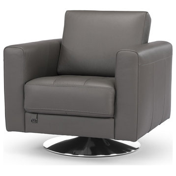 Laurent Swivel Chair with Top Grain Leather, Grey