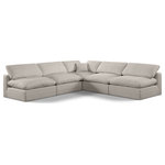 Meridian Furniture - Comfy Upholstered L-Shaped Modular Sectional, Beige, 5-Piece: 4 Armless Chair, 1 Corner Chair, Linen Textured Fabric - Give your space a whole new look with this beige Comfy linen textured fabric sectional. This handsome sectional fits nicely with other items in the Comfy collection and is a versatile seating option designed for adaptability, comfort and style. Wrapped in rich beige durable linen textured fabric upholstery, this sectional offers a plush embrace of overstuffed down feather cushions, carefully crafted to deliver the highest level of comfort. The perfect seat for creating an oasis for relaxation, this sectional has thick foam surrounding its frame for added support and coziness.