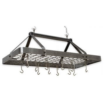Handcrafted Carnival Rectangle Ceiling Pot Rack w 18 Hooks Hammered Steel
