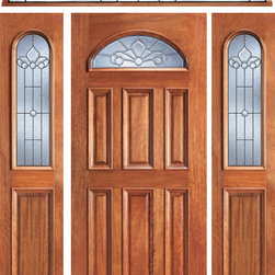 Pre-hung Mahogany Fan Lite Entry Two Side lights Transom Door - Front Doors