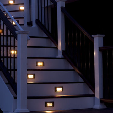 Composite deck staircase with path lights