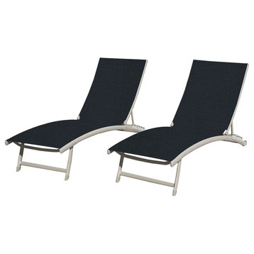 Clearwater 6 Position Aluminum Lounger With Wheel 2-Piece Set, Navy Steel