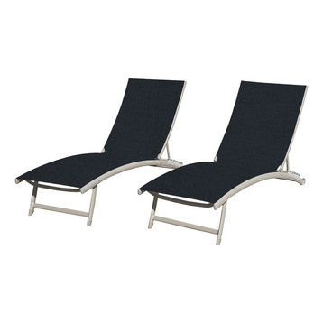 Clearwater 6 Position Aluminum Lounger With Wheel 2-Piece Set, Navy Steel