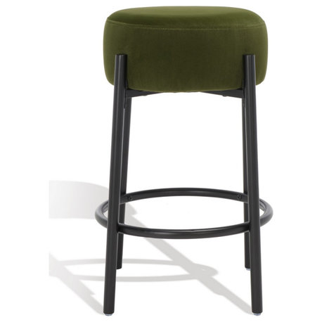 Safavieh Couture Paisleigh Boucle Metal Leg Counter Stool, Forest Green/Black