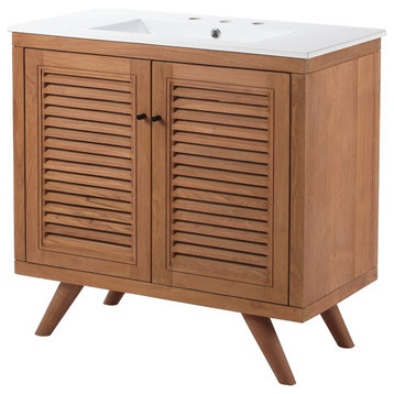Sink Vanity Cabinet, White Natural, Ceramic, Wood, Modern, Hotel Bathroom Guest
