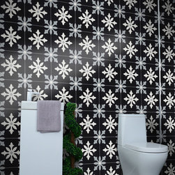 Moroccan Mosaic and Tile House - 8"x8" Azrou Handmade Cement Tile, Black/Gray, Set of 12 - Wall And Floor Tile