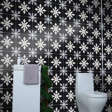 8"x8" Azrou Handmade Cement Tile, Black/Gray, Set of 12