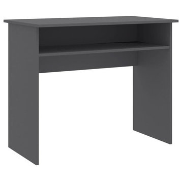 vidaXL Desk Computer Desk Home Office Desk with Shelf Gray Engineered Wood