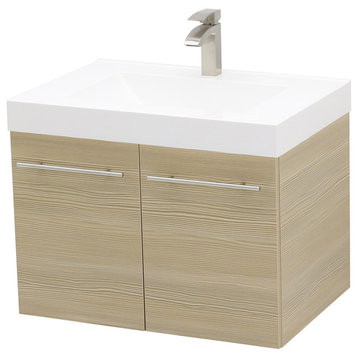 23.25" Wall Mount Vanity Sink Set, White Integrated Sink Top, Tan