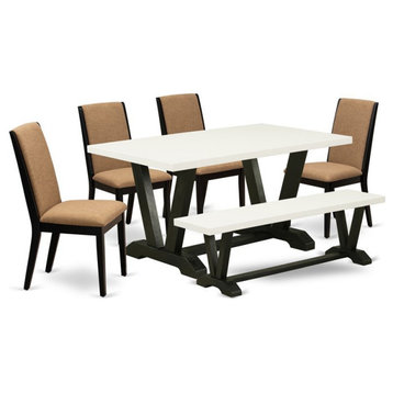 East West Furniture V-Style 6-piece Wood Dining Set in Black/Light Sable