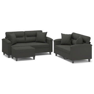 vidaXL Sofa Set 3 Piece with Pillows Dark Gray Microfiber Fabric Relax Chair