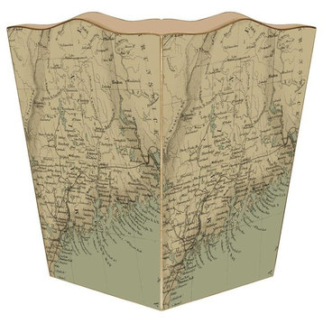 Antique Maine Coast Map Wastepaper Basket