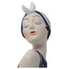 Retro Bathing Beauty Lying Figurine Statue, Swim Suit Woman Navy White Floral