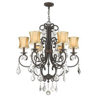 Esla 6-Light Chandelier with Stretched Fabric Shades & Crystals - Euro Bronze
