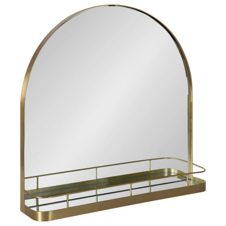 Peyson Framed Arch Mirror with Shelf, Gold 26x26