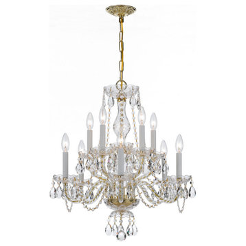 Traditional Crystal 10 Light Clear Crystal Brass Chandelier